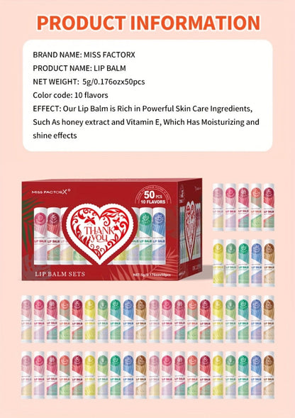Fruit Flavored Lip Gloss Set 50 Pieces – Moisturizing Lip Balm Kit in 10 Colors, Hydrating Lip Care for Dry & Cracked Lips, Day & Night Use
