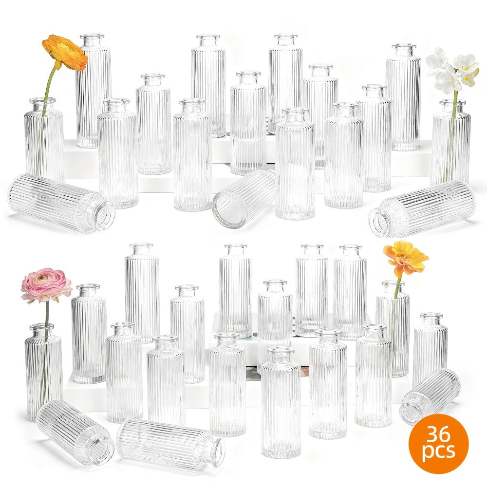 Mini Bud Vases Set – Modern Striped Clear Glass Flower Vases for Wedding Centerpieces, Birthday Party, Anniversary, Home Table Decor