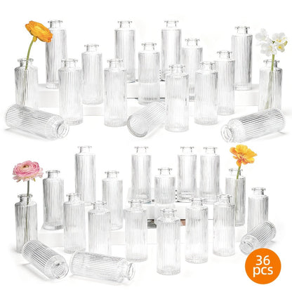 Mini Bud Vases Set – Modern Striped Clear Glass Flower Vases for Wedding Centerpieces, Birthday Party, Anniversary, Home Table Decor