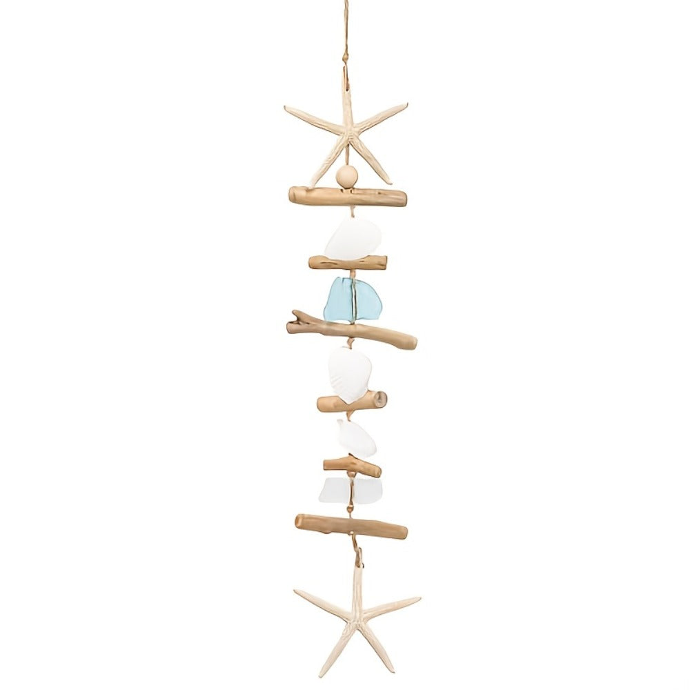 Starfish Wooden Bead Necklace & Coastal Pendant Set, Beach Jewelry, Nautical Starfish Charm, Driftwood Hanging String Decor for Women