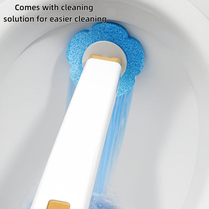 Wall-Mounted Toilet Brush Set with 8 Disposable Heads | No-Drill Easy Install, Long Handle Bathroom Cleaning Brush