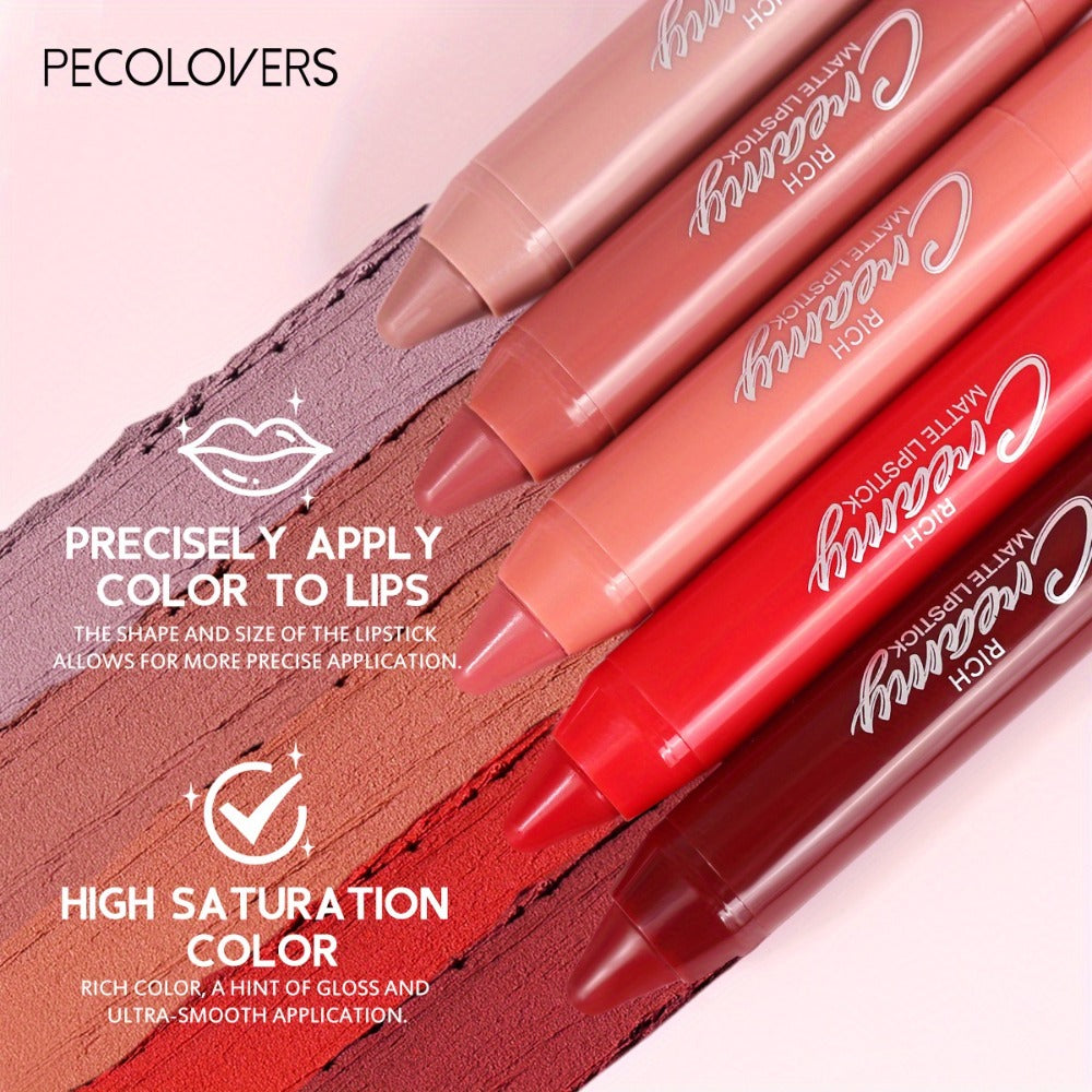 Lipstick Set, PECOLORS 6-Piece Matte Crayon Pen Collection with Nude, Rose and Red Shade Presentation