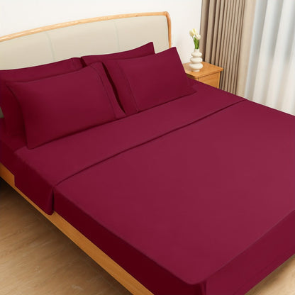 Bed Sheet Set California King 6-Piece Microfiber with 18-Inch Pocket and Sixteen Solid Color Choices