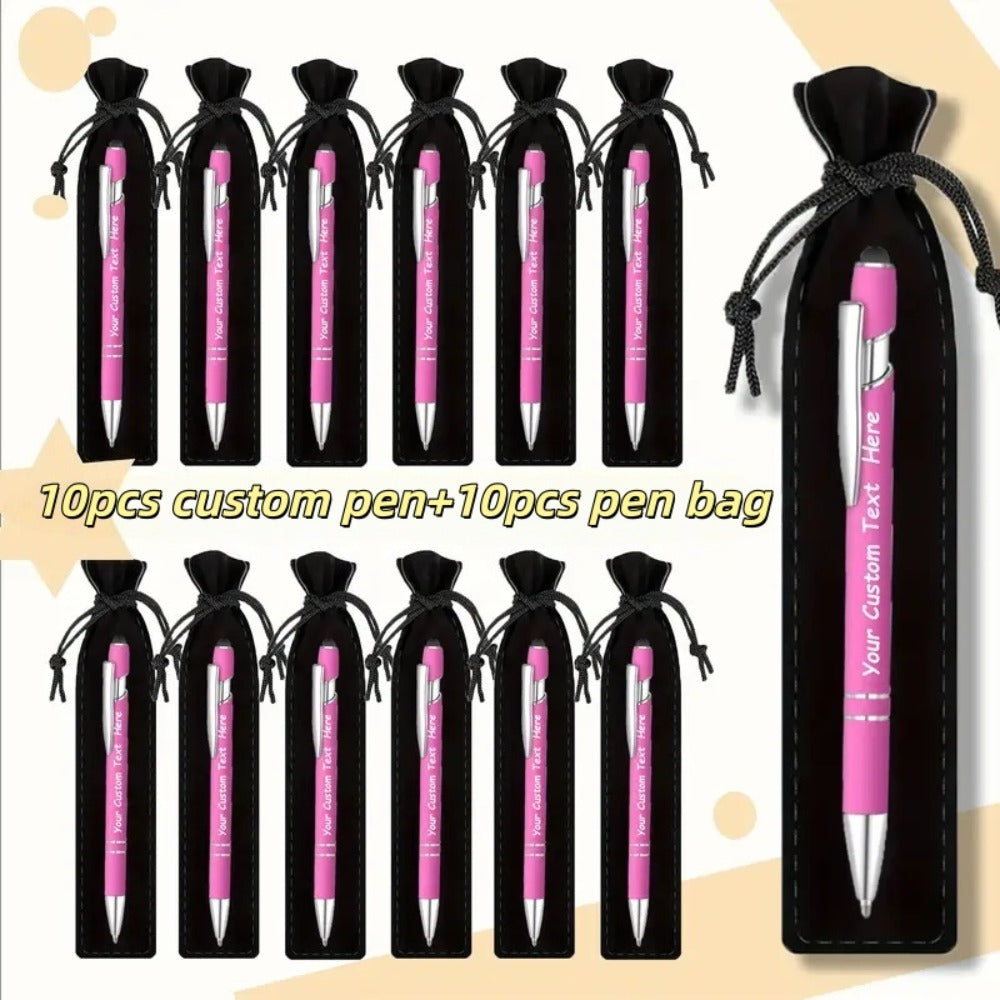 Custom Ballpoint Pens with Pencil Pouch Bulk Set, Personalized Ballpoint Pen Pack for Corporate Gifts