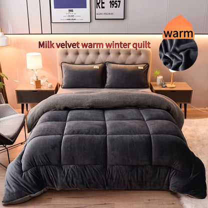 Reversible Milk Velvet Comforter Soft Quilted Blanket 100% Polyester Plush Fleece Bedding All Season Machine Washable for Home Hotel Queen