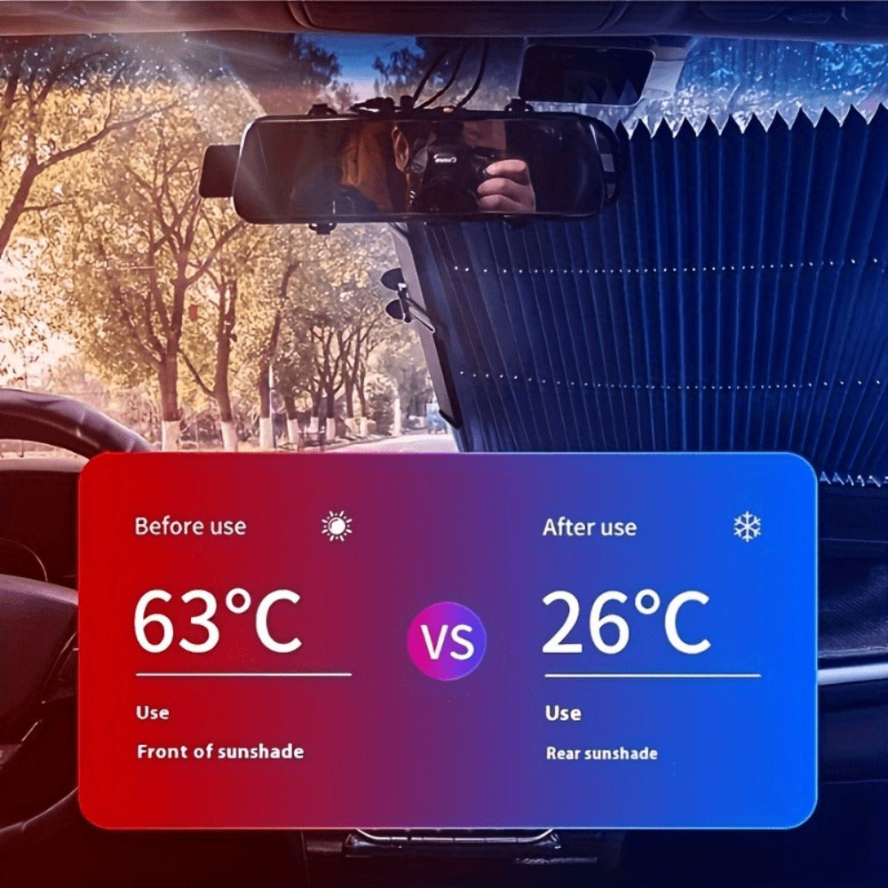 Front Window Sunshade Auto Retractable 46cm | Thermal Insulation Sun Blocking, Easy Fold & Store, Summer Essential Car Accessory for Sedan