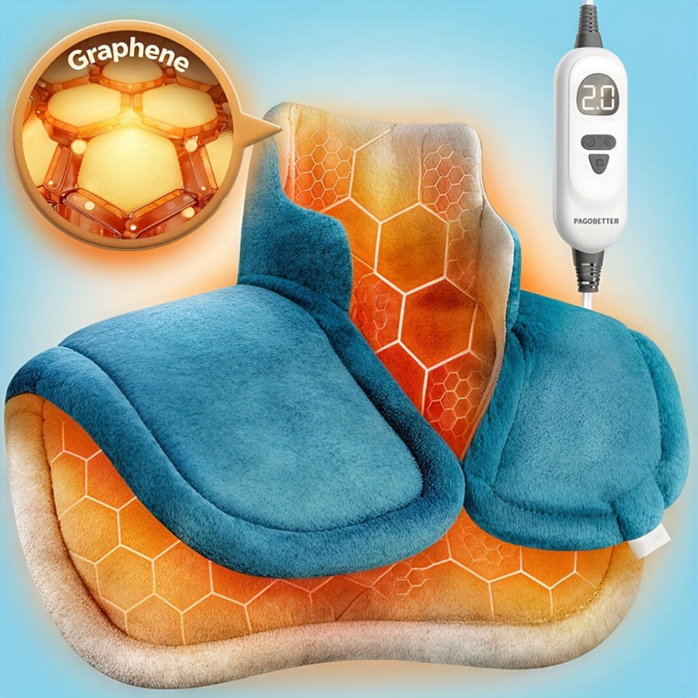 Heating Pad for Neck & Shoulders – 130W Graphene Weighted Electric Pad, 6 Heat Settings, 4 Timers, Auto Shut-Off, Machine Washable