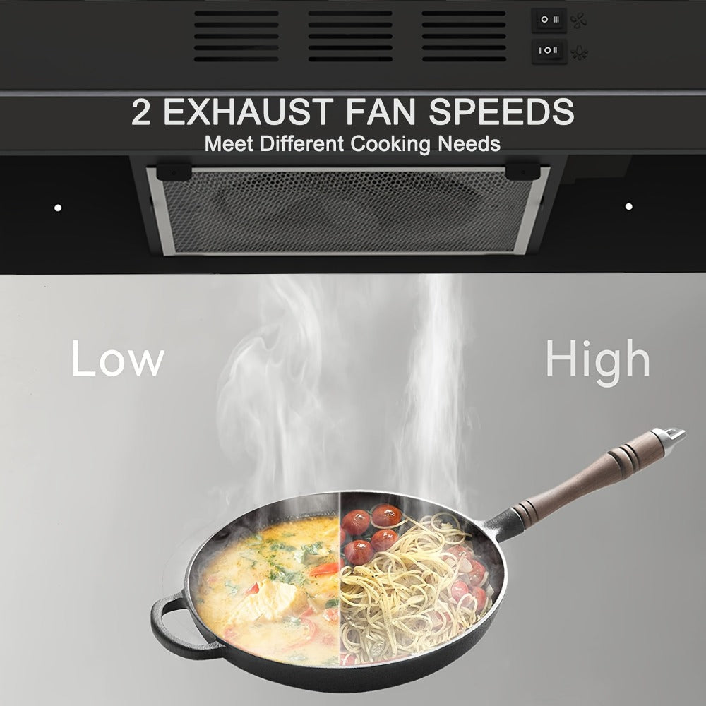 Range Hood 30 Inch Under Cabinet, Ducted & Ductless Convertible Kitchen Vent Hood with LED Light & 2-Speed Exhaust Fan