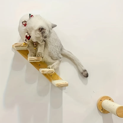 Cat Wall Furniture, Wall-Mounted Cat Climbing Frame Solid Wood Cat Stairs Ladder Perch Jumping Platform All Season Indoor Cat Wall Furniture