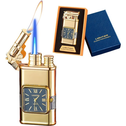 Double Flame Retro Metal Lighter Windproof Refillable Butane Outdoor Portable Quartz Ignition Dragon Eagle Gun Type Ice Golden Bronze