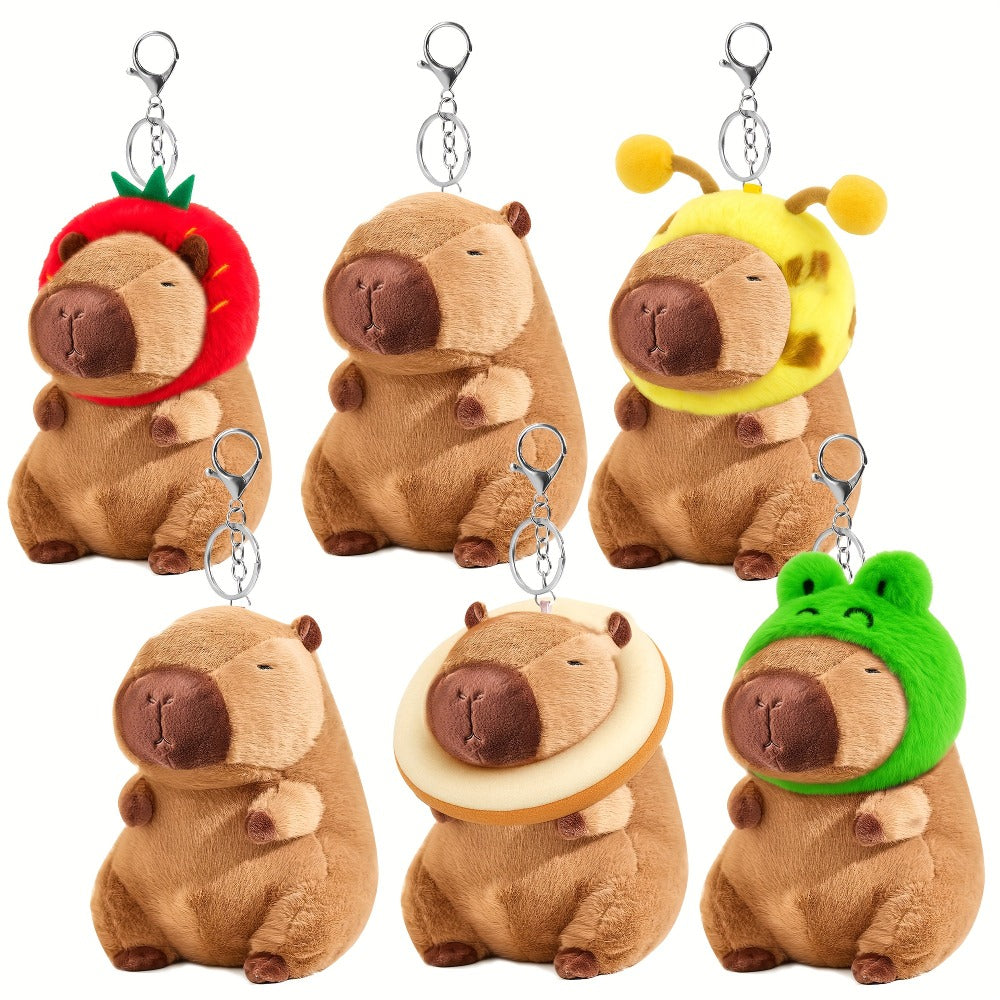 Capybara Plush Keychain Stuffed Animal Cute Mini Capybara with Clothes and Accessories for Parties, Celebrations and Guest Favors
