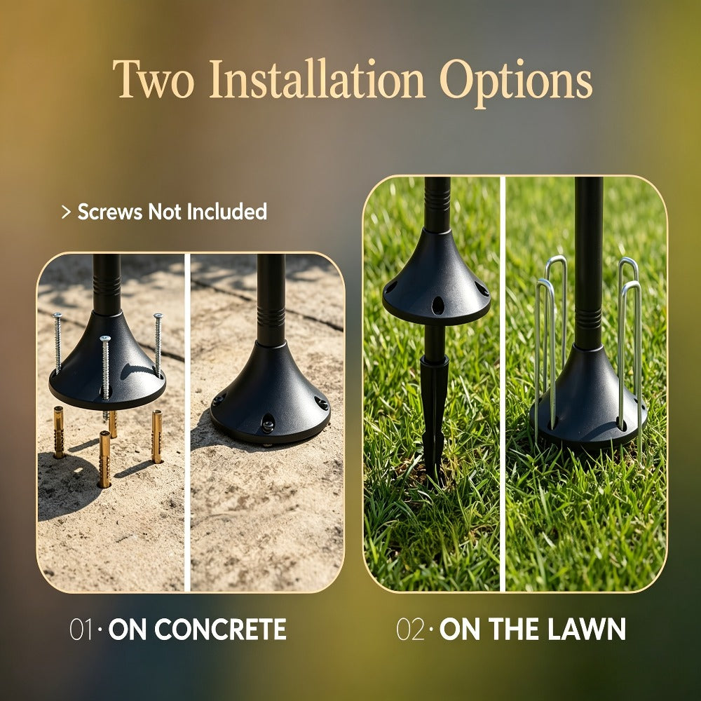 Solar Garden Light HOODINK Black Lamp Post 2-Pack with Solar Panel, Automatic Light Sensor and Freestanding Pole Installation