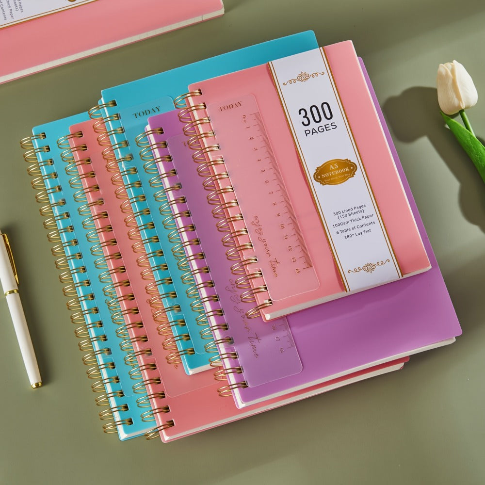 Hardcover Spiral Notebook A5 Lined Journal 300 Pages 100GSM Thick Paper PVC Waterproof Cover College Ruled Note Pad for Women Men Office