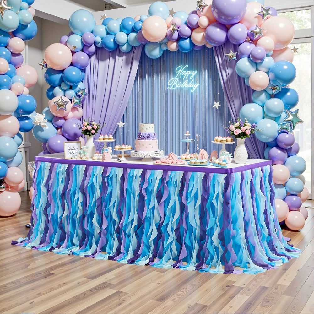 Six-Foot Curly-Willow Tulle Table Skirt with Twelve Color Options and Pictured Attachment Strips
