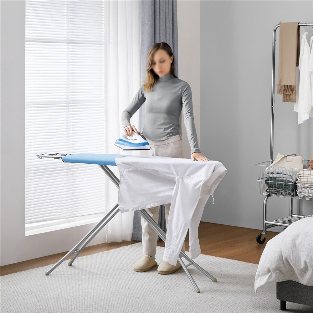 Full-Size 52-by-14-Inch Folding Ironing Board with Four-Leg Stand and Iron Rest in Four Colors