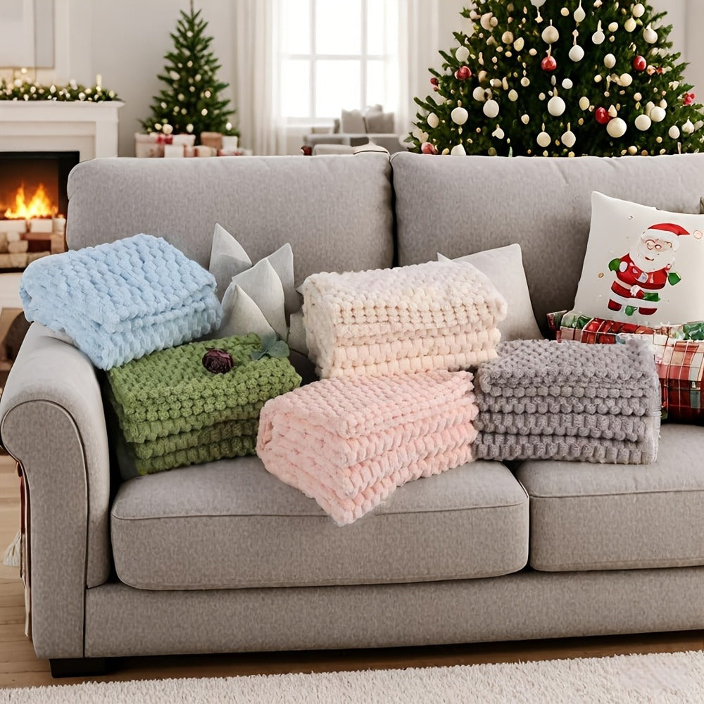 Textured Flannel Blanket in Rhinestone, Wheat-Ear, Checker and Solid Styles with Throw or Queen Options