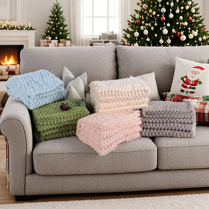 Textured Flannel Blanket in Rhinestone, Wheat-Ear, Checker and Solid Styles with Throw or Queen Options