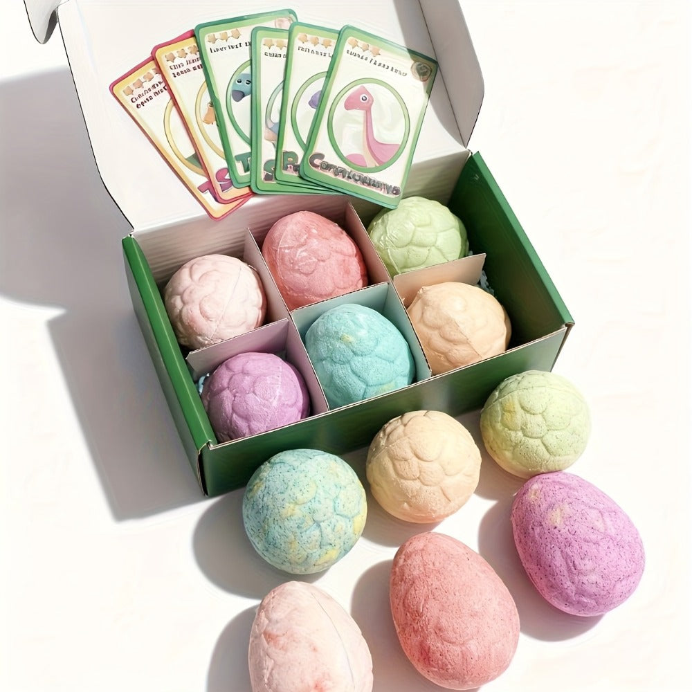 Bath Bombs, 6-Piece Dinosaur Surprise Set with Colorful Round Fizzers, Hidden Dinosaur Toys and Gift Box
