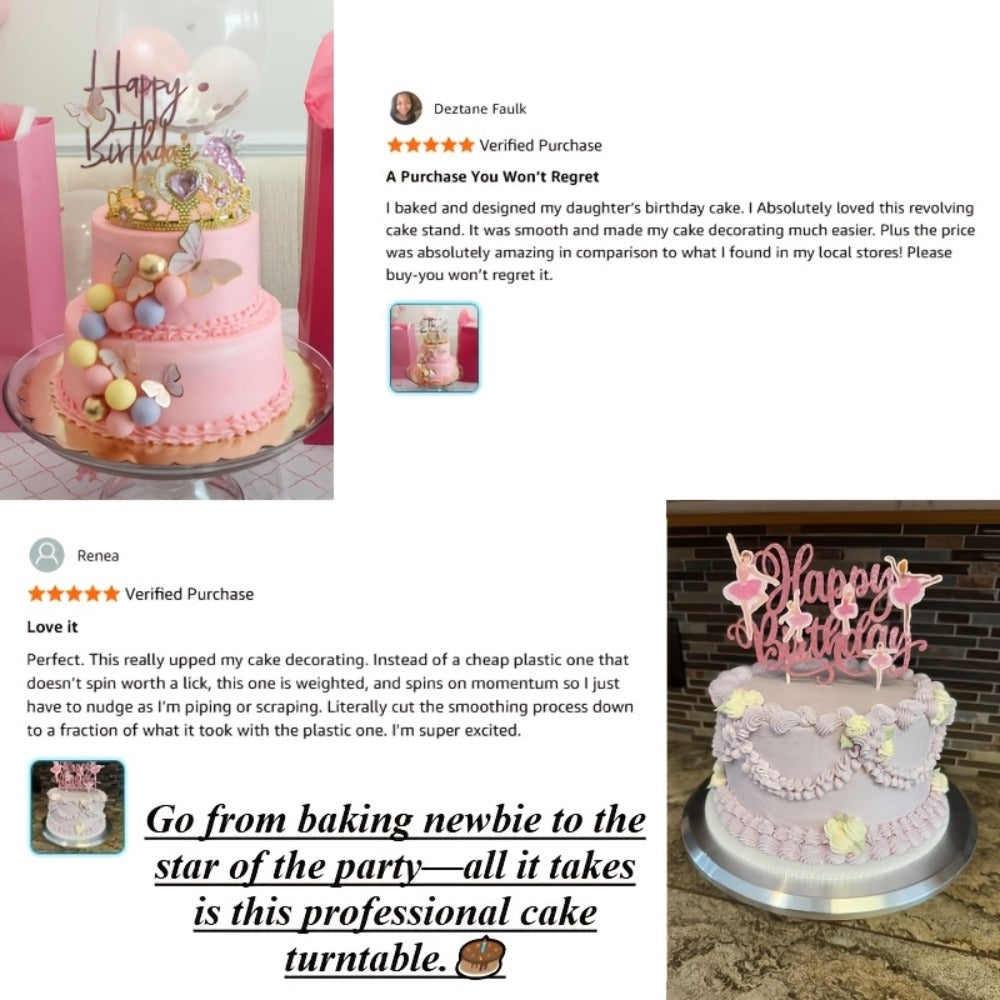 9.84-Inch Rotating Cake Turntable with Frosting Spatula and Pink, Sky Blue or White Base for Decorating