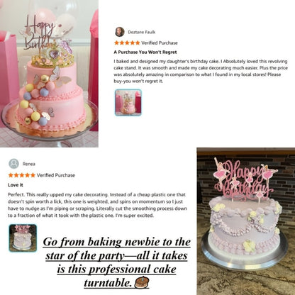 9.84-Inch Rotating Cake Turntable with Frosting Spatula and Pink, Sky Blue or White Base for Decorating