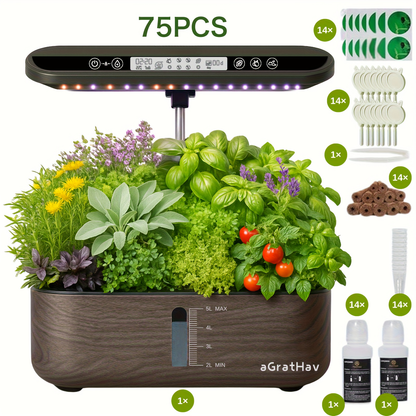 Hydroponic Garden Kit 14-Pod with LED Grow Light – Smart Timer, Quiet Pump & 1.32 Gal Tank, 75-Piece Indoor Herb Garden System
