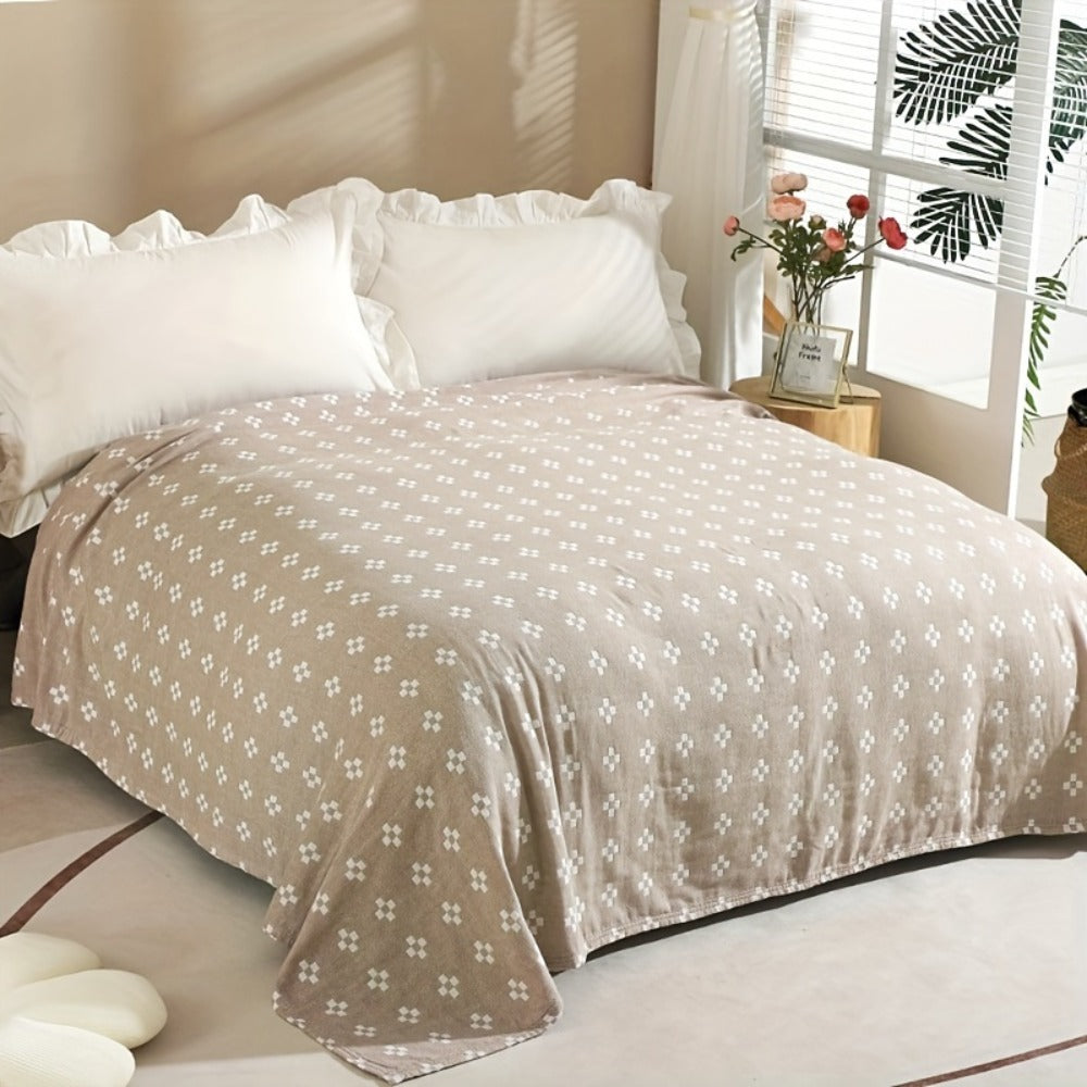 Jacquard Cotton Blanket, Geometric Cross Pattern Pure Cotton Throw, Breathable All Season, 4 Colors