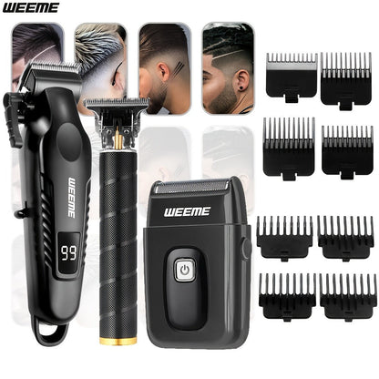 Men's Grooming Barber Haircut Set 2 & 3 Piece – Professional Hair Clipper USB Rechargeable T-Blade Trimmer Razor with 8 Limit Combs Complete