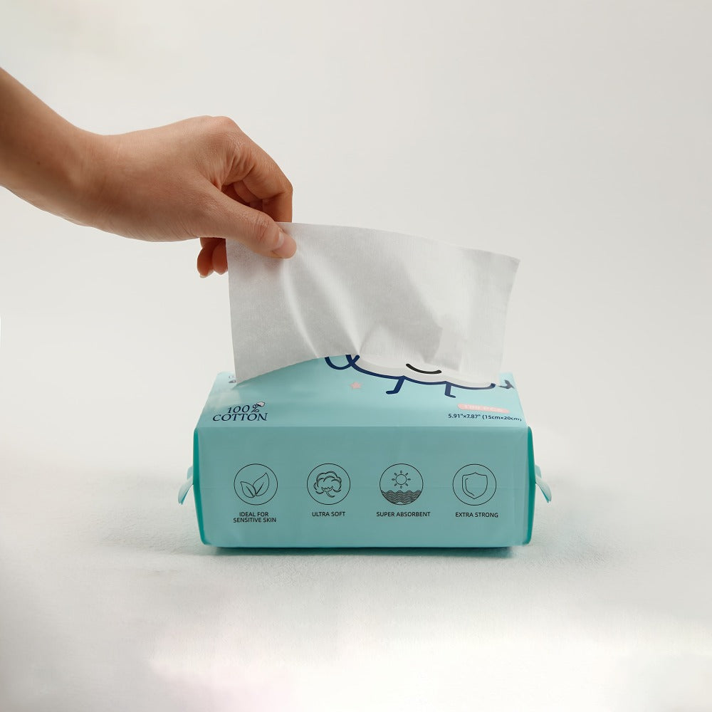 100% Cotton Disposable Face Towels Draw-Style Box 200 400 600 Count, for an Everyday Personal Care Routine