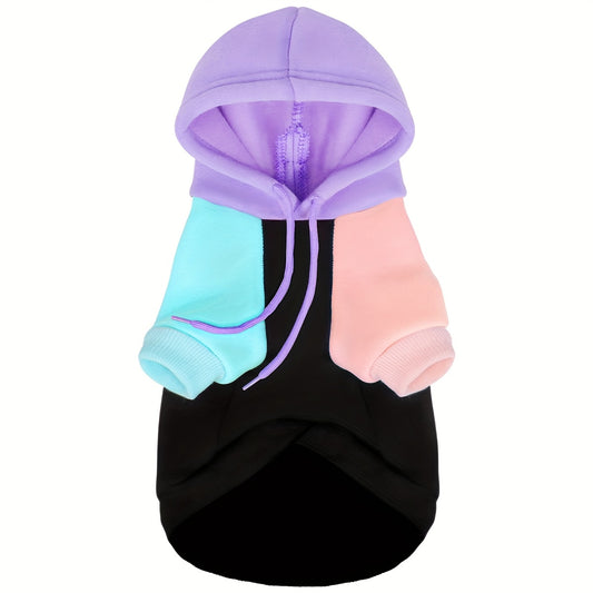 Dog Hoodie Cyber Punk Style – PAIAITE Soft Knitted Color-Block Sweatshirt for Dogs, Adjustable Drawstring Hood & Ribbed Cuffs