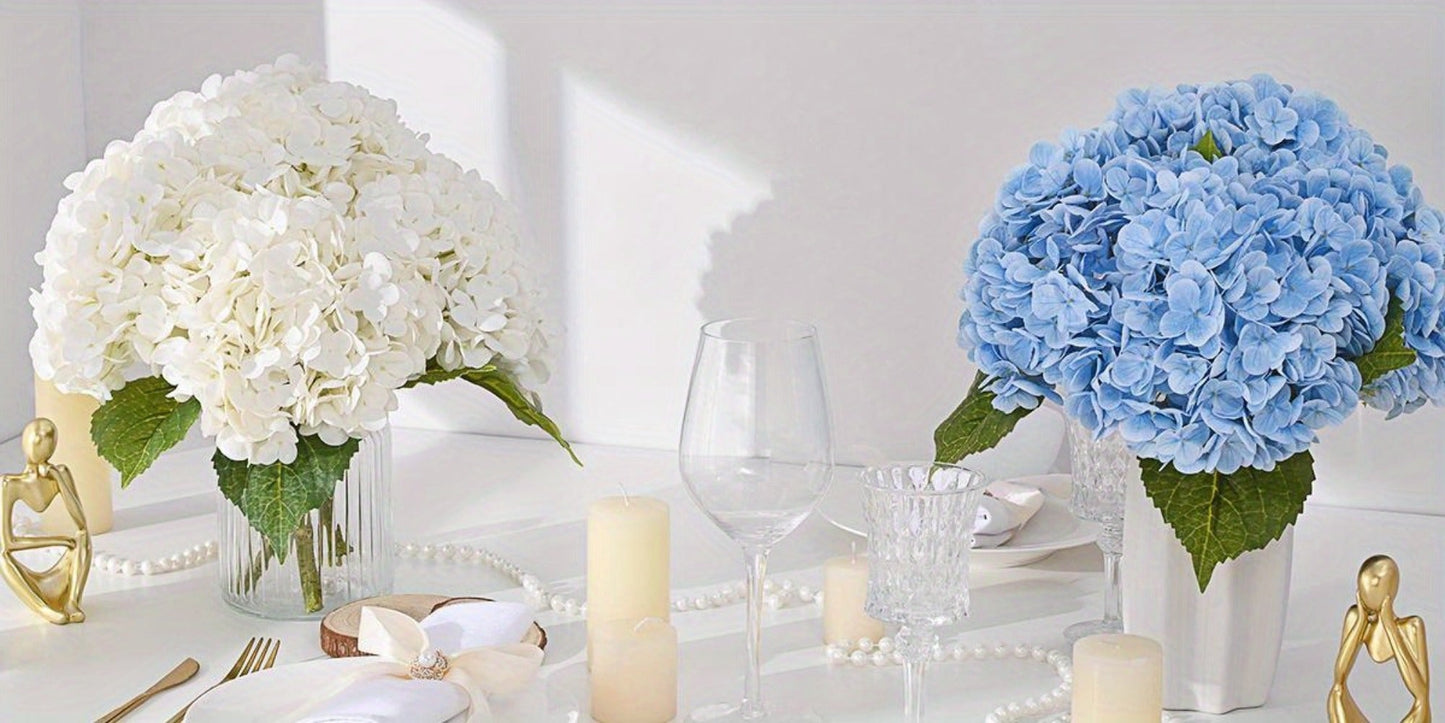 Artificial Flowers 21-Inch Full-Latex Hydrangea Stems in 4 or 8-Piece Sets with Flexible Wire