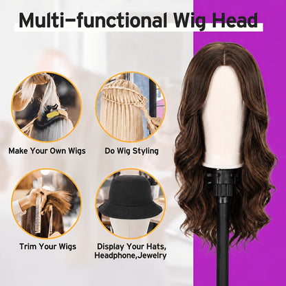 Mannequin Head with Adjustable Wig Stand Set 22 Inch Reinforced Manikin Head for Wig Styling Cosmetology Practice Salon Display Pink Black