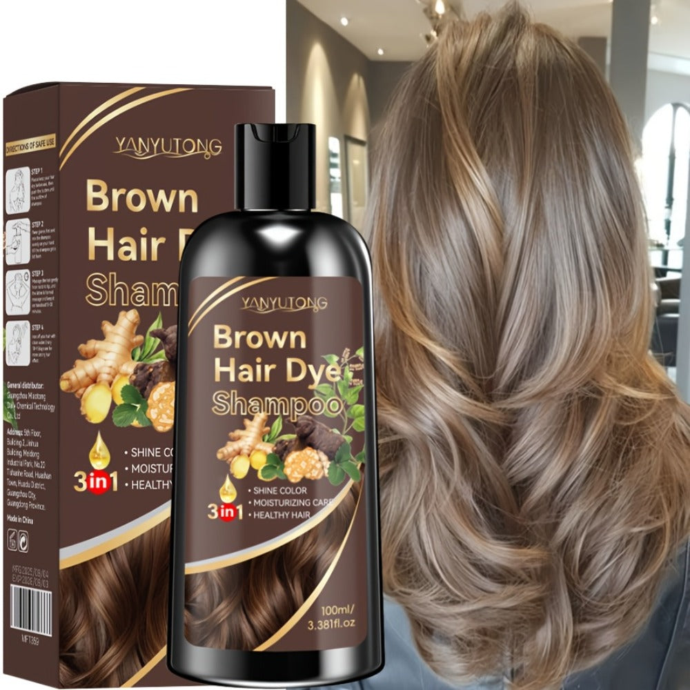 Hair Dye Shampoo Natural Plant Pigments, Fast Gray Hair Coverage in 1 Wash, 3.38oz Travel Size, Black Brown Chestnut Brown
