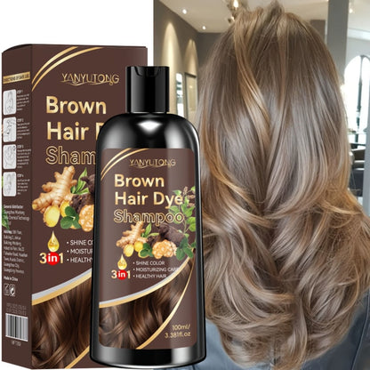 Hair Dye Shampoo Natural Plant Pigments, Fast Gray Hair Coverage in 1 Wash, 3.38oz Travel Size, Black Brown Chestnut Brown