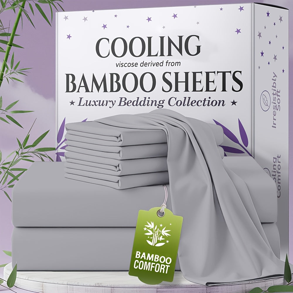 Bed Sheet Set Bamboo-Derived Fabric in 4- or 6-Piece Configuration with Extra-Deep Pocket and Fifteen Colors