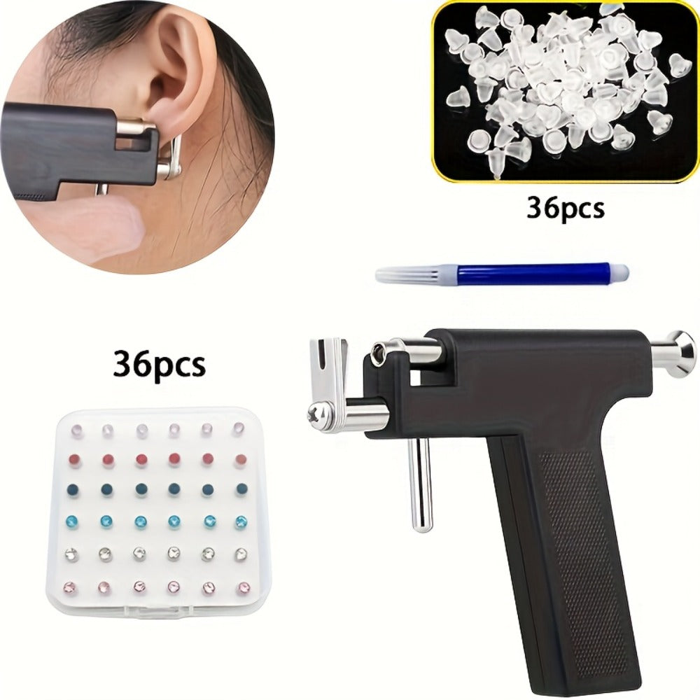 Ear Piercing Tool Set Reusable - Safe Ear Piercing Kit with Ear Studs, Professional Piercing Gun for Home & Salon Use