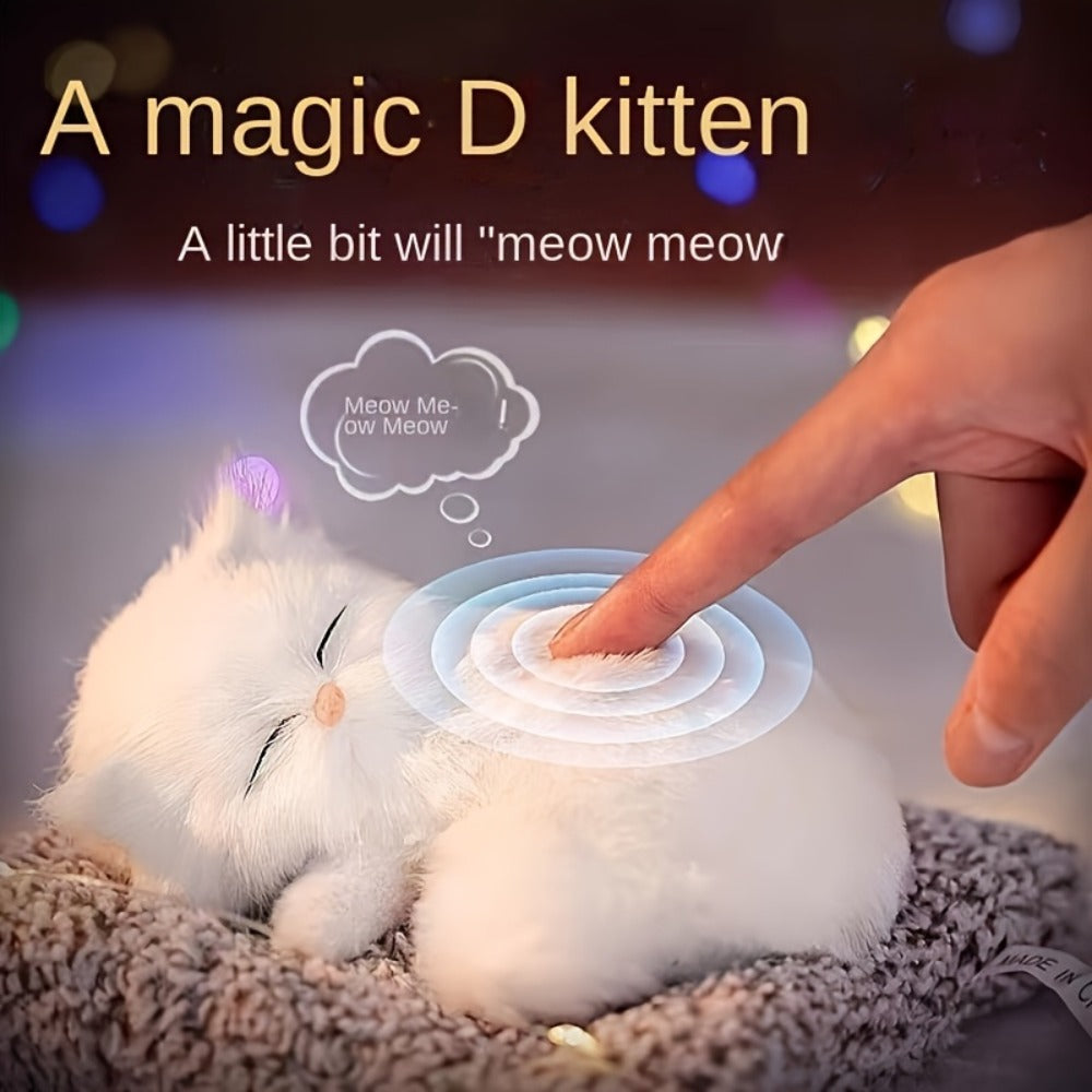 Plush Toy Realistic Sleeping Cat with Meow Sound in Four Coat Patterns for Desk or Room Display