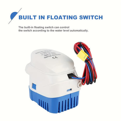 Automatic 12V 1100GPH-Label Bilge Pump with Integrated Float Switch, Side Outlet and Strainer Base