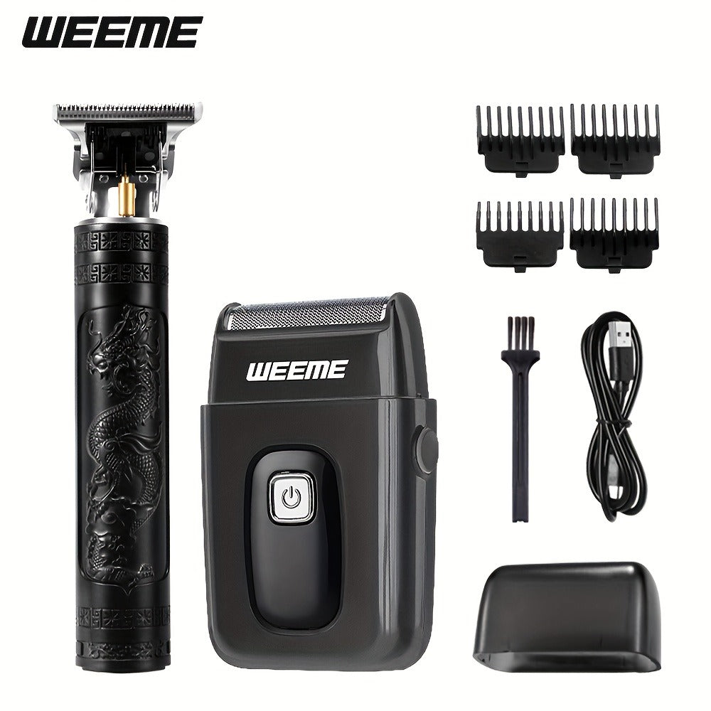 Men's Electric Hair Trimmer and Beard Trimmer 2-Piece Set Cordless Hair Clipper Short Beard for Everyday Face, Beard and Body Grooming