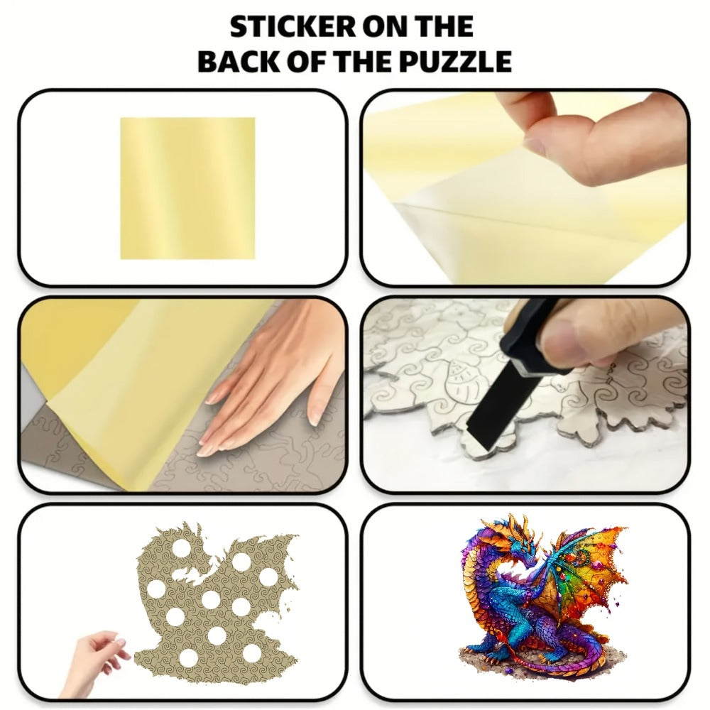 Dragon Wooden Jigsaw Puzzle Gemstone Fantasy – Colorful Irregular Animal Shaped Pieces, Unique Non-Repetitive Plywood Brain Teaser