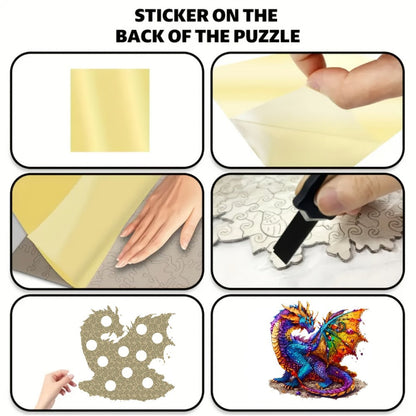 Dragon Wooden Jigsaw Puzzle Gemstone Fantasy – Colorful Irregular Animal Shaped Pieces, Unique Non-Repetitive Plywood Brain Teaser