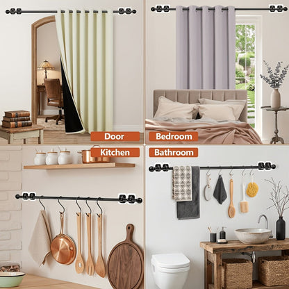 No-Drill Curtain Rod Set with Adhesive Brackets Renter Friendly 5/8 Inch Adjustable Window for Entryways, Bedrooms and Living Spaces
