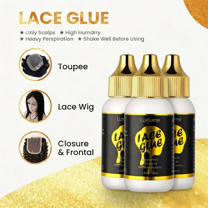 Lace Front Wig Glue Extreme Hold 3-Pack Invisible Clear Drying Liquid Adhesive for HD Lace for Home, Travel and Salon Hair Styling
