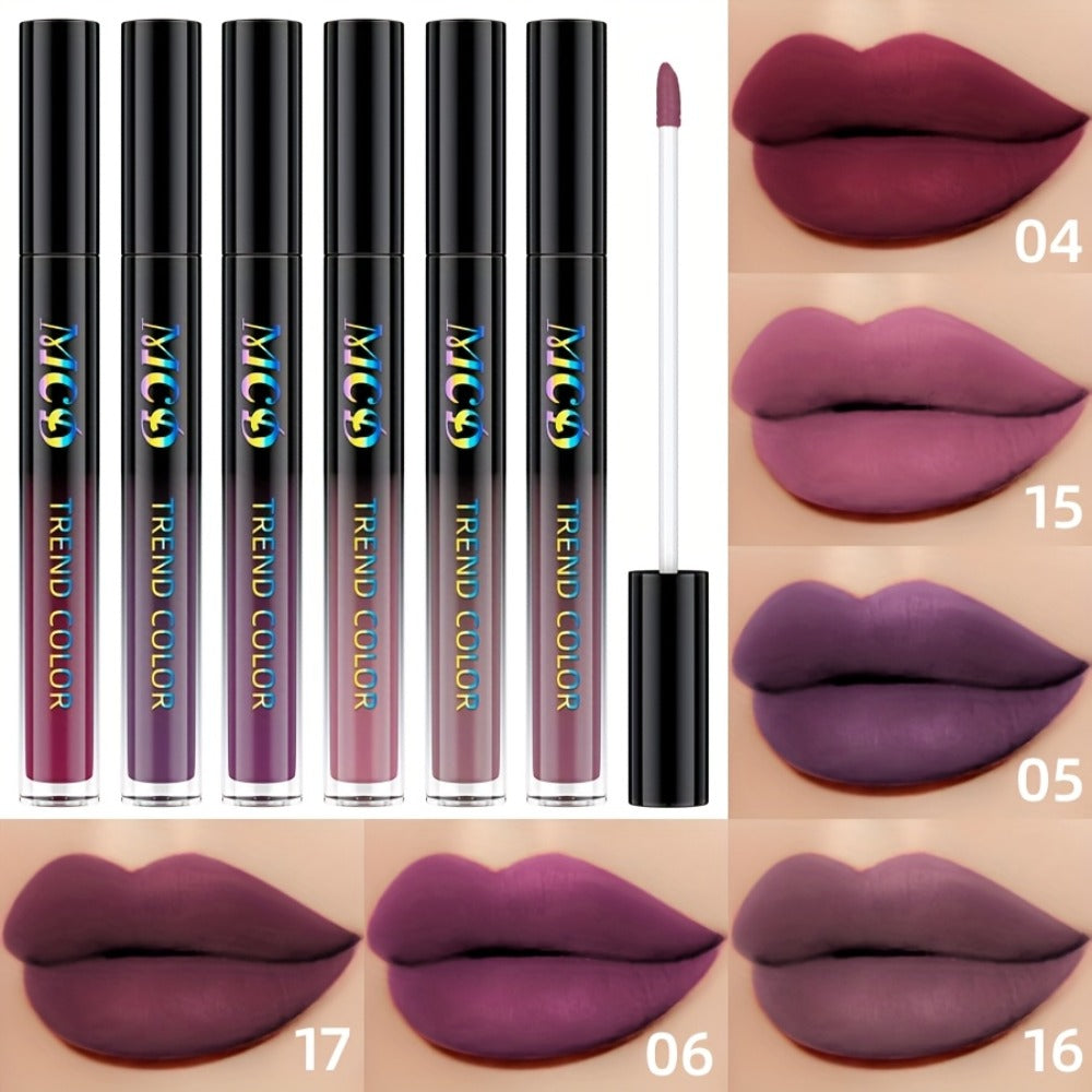Matte Liquid Lipstick Set 6pcs Lip Glaze Non-Sticky Non-Drying Colorfast Velvet Finish, for Makeup, Travel and Everyday Vanity Use