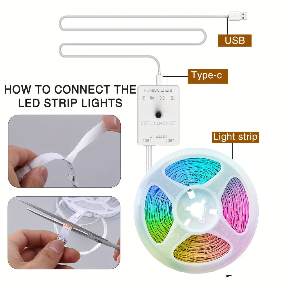 LED Strip Light RGB USB-Powered Room Kit in 16.4ft, 49.2ft or 98.4ft with App and 44-Key Remote