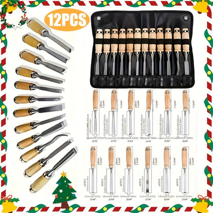 Wood Carving Chisel Set 12 & 24-Piece, Professional Beech Wood Handle Woodworking Chisels for Entryways, Bedrooms and Living Spaces