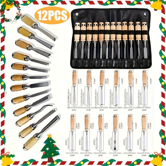Wood Carving Chisel Set 12 & 24-Piece, Professional Beech Wood Handle Woodworking Chisels for Entryways, Bedrooms and Living Spaces