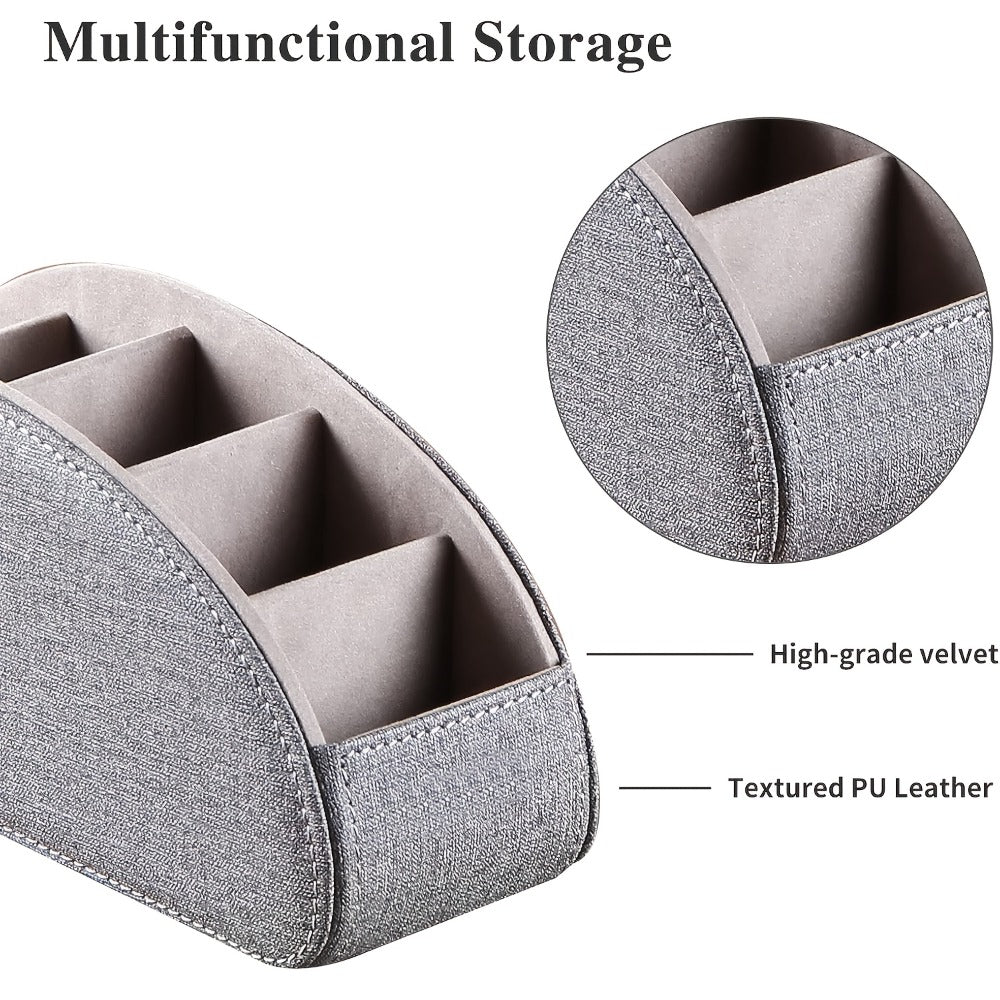 Faux Leather Desktop Organizer 5 Compartments – Multifunctional Remote Control Holder Caddy, Pen Holder Storage Box for Remote Controls