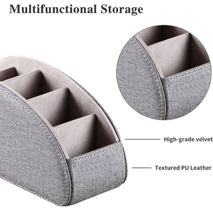 Faux Leather Desktop Organizer 5 Compartments – Multifunctional Remote Control Holder Caddy, Pen Holder Storage Box for Remote Controls