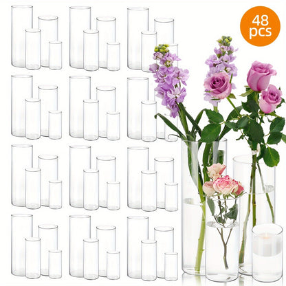 Clear Glass Cylinder Vases Bulk Set 12 24 48pcs 4 6 8 10 Inch Tall Flower Vase Hurricane Floating Candle Holder for Wedding Centerpieces
