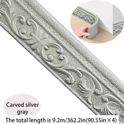 3D Self-Adhesive Foam Baseboard Wall Trim Sticker Waterproof Peel and Stick Carved Wallpaper Border Skirting for Home Decor White Silver